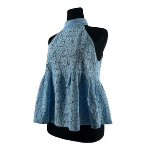 Zara halter top Blue Lace Peplum Sleeveless High neck preppy Size xs